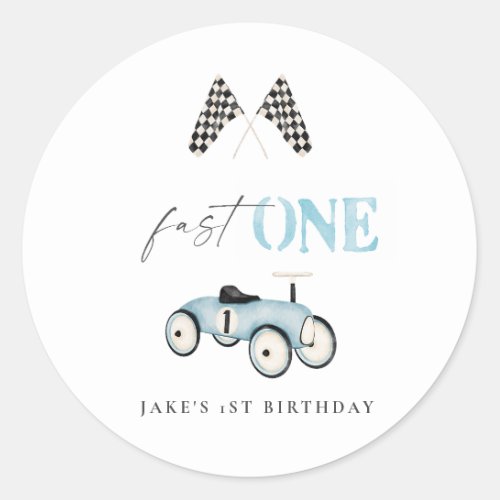 Fast One Race_Themed Retro Car Birthday Classic Round Sticker