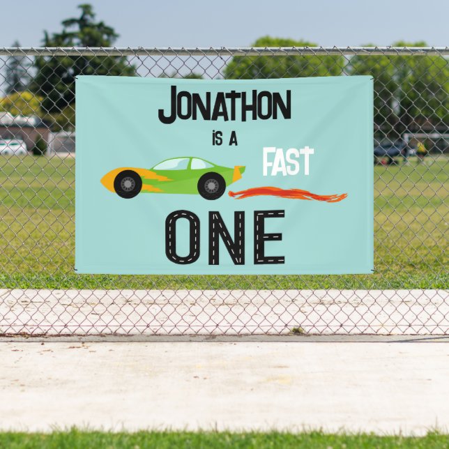 Fast ONE racecar themed 1st birthday party Banner (Insitu)