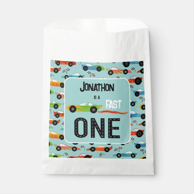Fast ONE racecar themed 1st birthday party Favor Bag (Front)