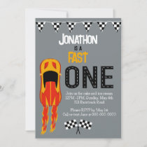 Fast ONE racecar themed 1st birthday party Invitation