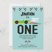 Fast ONE racecar themed 1st birthday party Invitation