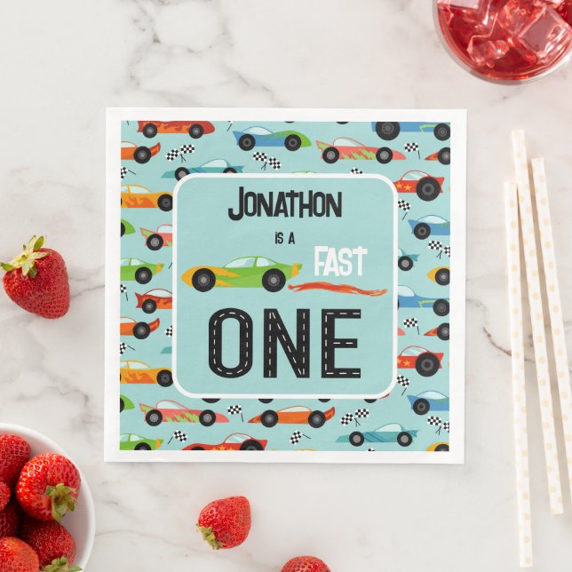 Fast ONE racecar themed 1st birthday party Paper Dinner Napkins (Insitu)