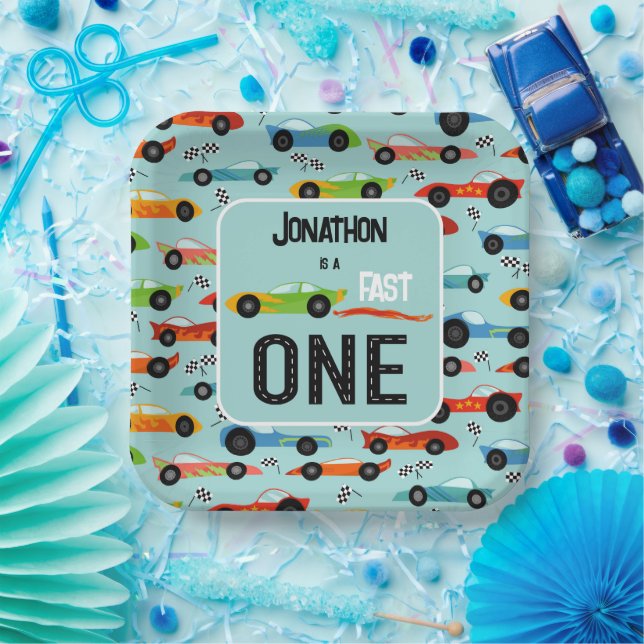 Fast ONE racecar themed 1st birthday party Paper Plates (Party)