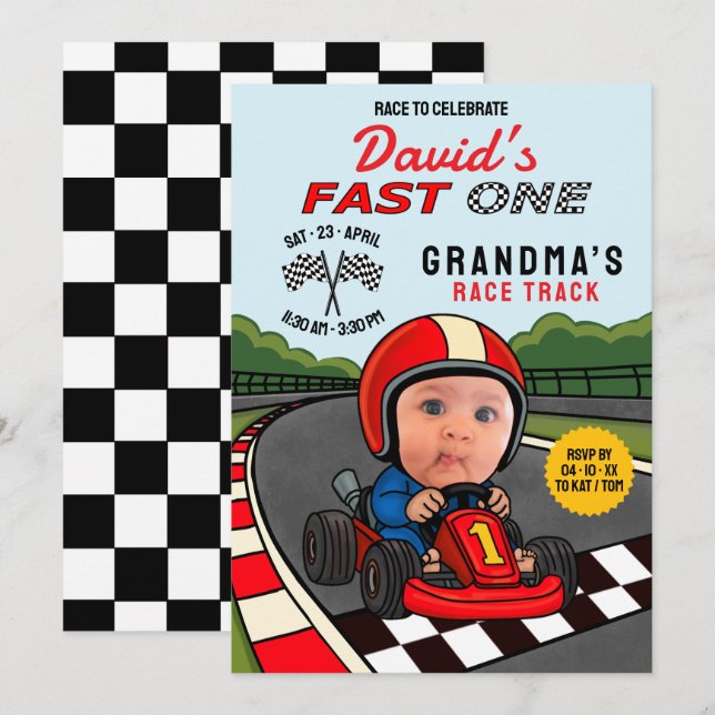 Fast ONE Racer Birthday Invitation (Front/Back)