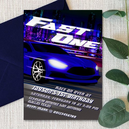 Fast One Racing 1st Birthday Invitation