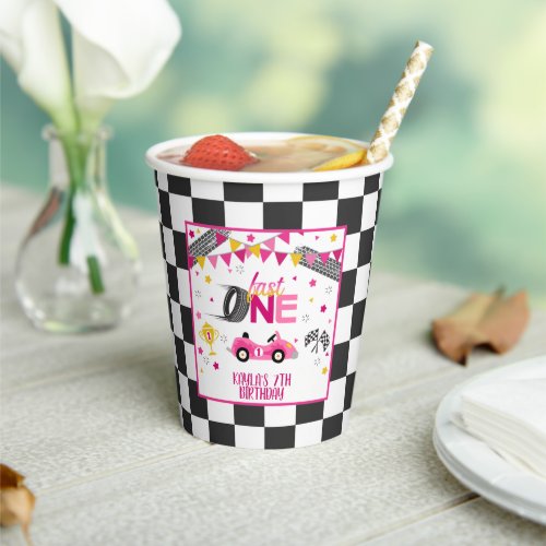 Fast One Racing Birthday Party Cup _ Pink
