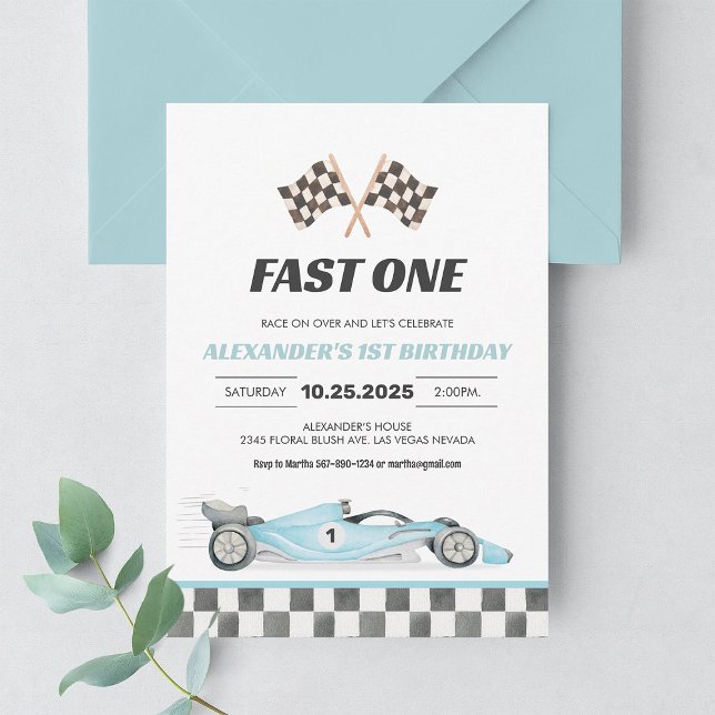 Fast One Racing Car 1st Birthday Invitation (Creator Uploaded)