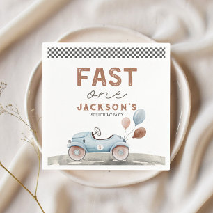 Fast One Racing Car Blue Boy 1st Birthday Napkins