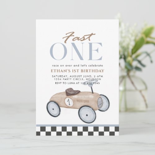 Fast One Racing Car First Birthday Invitation