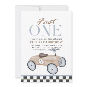 Fast One Racing Car First Birthday Invitation