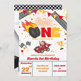 Fast One/ Racing Car First Birthday Invitation 