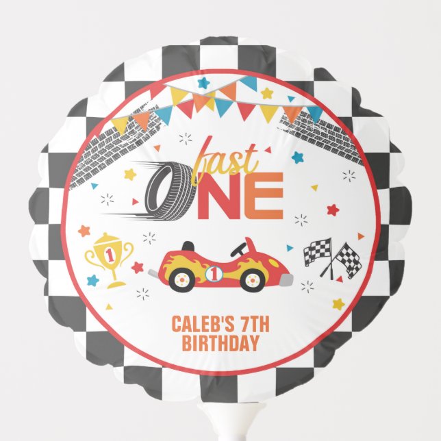 Fast One Racing First Birthday Balloon (Front)