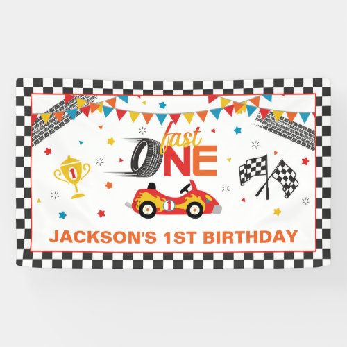 Fast One Racing First Birthday Banner