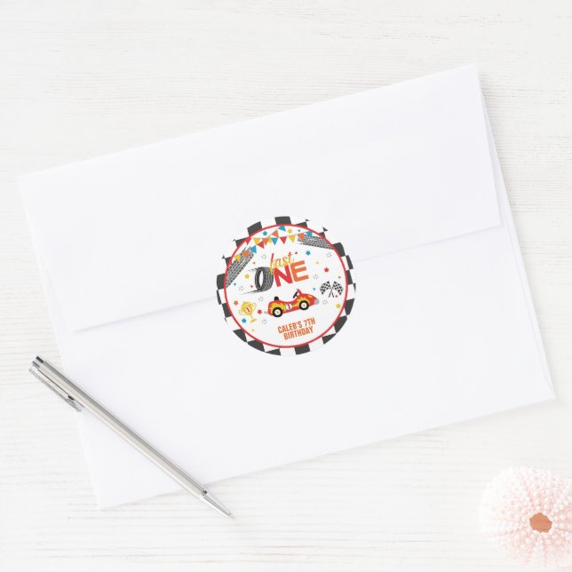 Fast One Racing First Birthday Classic Round Sticker (Envelope)
