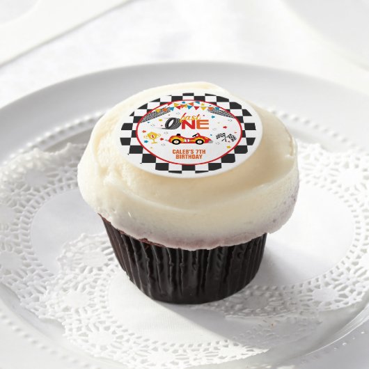 Fast One Racing First Birthday  Edible Frosting Rounds (Cupcake)