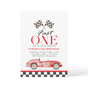 Fast One Racing Red Car First Birthday Invitation