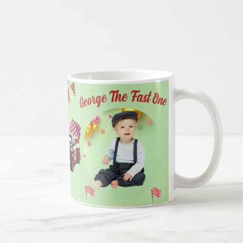 Fast One  Red & Black Race Car 1st Birthday Photo Coffee Mug