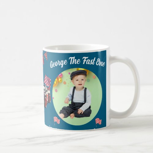 Fast One  Red & Black Race Car 1st Birthday Photo Coffee Mug