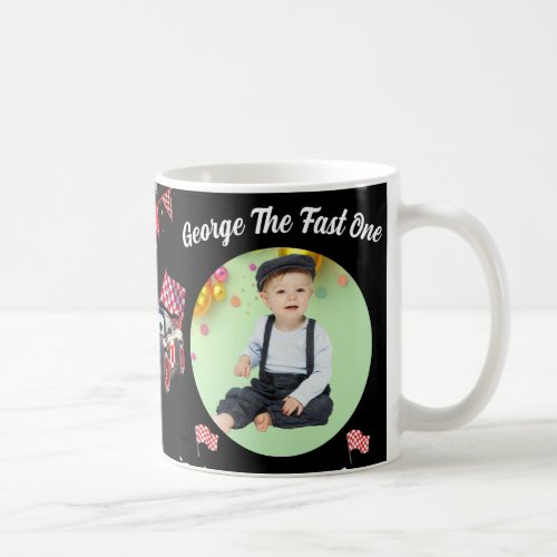 Fast One  Red & Black Race Car 1st Birthday Photo Coffee Mug