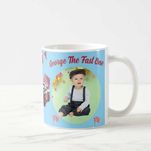 Fast One  Red & Black Race Car 1st Birthday Photo Coffee Mug