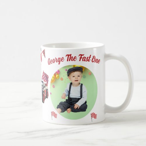 Fast One Red & Black Race Car 1st Birthday Photo Coffee Mug