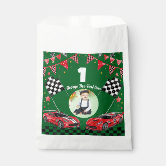 Fast One Red & Black Race Car 1st Birthday Photo Favor Bag