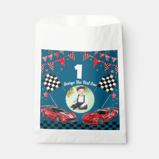 Fast One Red & Black Race Car 1st Birthday Photo Favor Bag