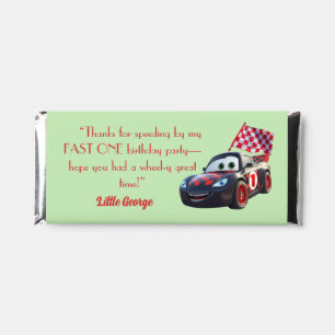 Fast One Red & Black Race Car theme 1st Birthday Hershey Bar Favors