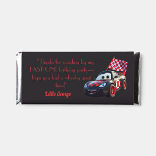 Fast One Red & Black Race Car theme 1st Birthday Hershey Bar Favors