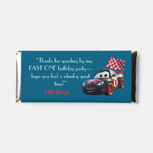 Fast One Red & Black Race Car theme 1st Birthday Hershey Bar Favors