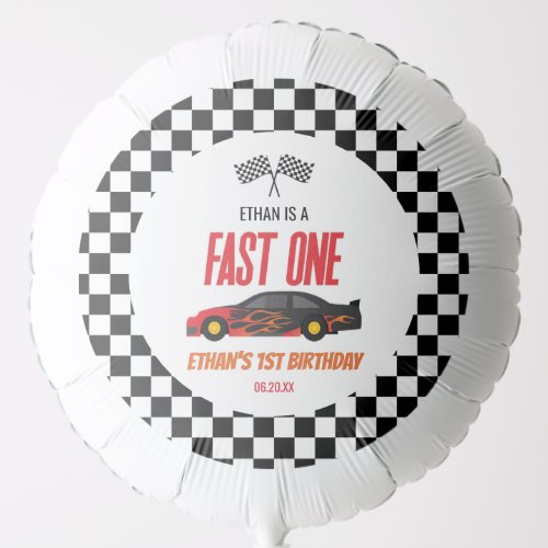 Fast One Red Flame Race Car 1st Birthday Party Balloon
