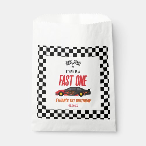 Fast One Red Flame Race Car 1st Birthday Party Favor Bag