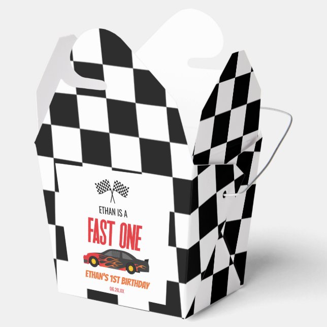 Fast One Red Flame Race Car 1st Birthday Party Favor Boxes