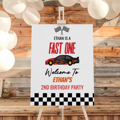 Fast One Red Flame Race Car 1st Birthday Party Foam Board