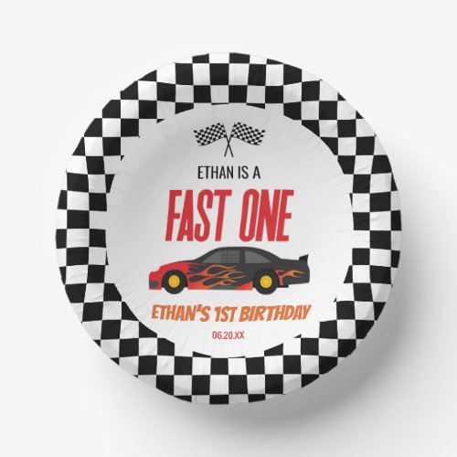 Fast One Red Flame Race Car 1st Birthday Party Paper Bowls