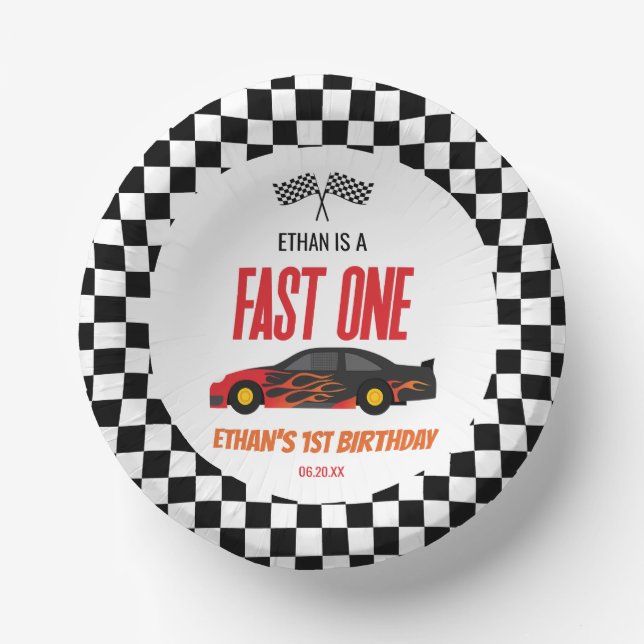 Fast One Red Flame Race Car 1st Birthday Party Paper Bowls (Front)