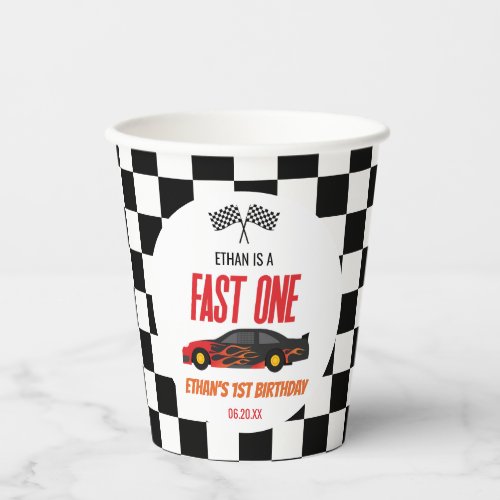 Fast One Red Flame Race Car 1st Birthday Party Paper Cups
