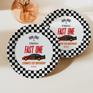 Fast One Red Flame Race Car 1st Birthday Party Paper Plates