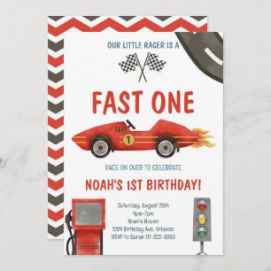 Fast One Red Race Car 1st Birthday Invitation