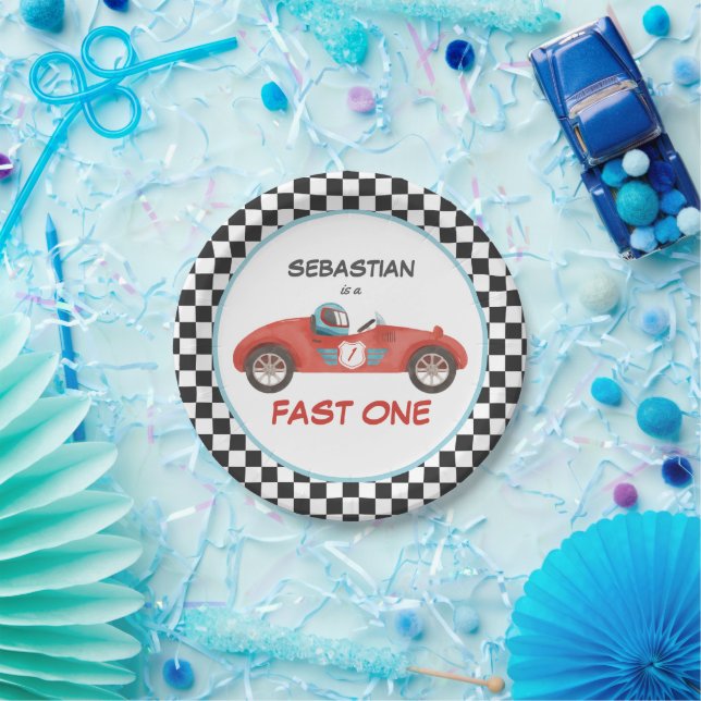 Fast One Red Race Car 1st Birthday Party Decor Paper Plates (Party)