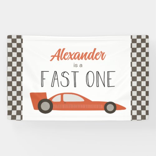 Fast One Red Race Car Birthday Banner