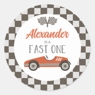 Fast One red Race Car Birthday Classic Round Sticker