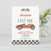 Fast One Red Race Car Birthday Invitation (Standing Front)