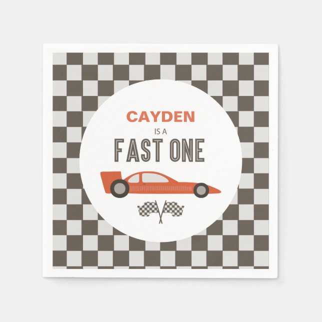 Fast One Red Race Car Birthday Napkins (Front)