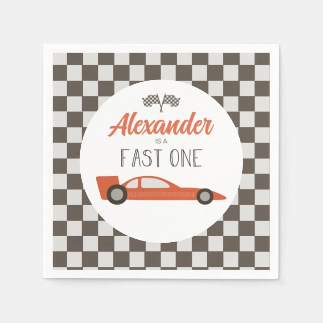 Fast One Red Race Car Birthday Napkins (Front)