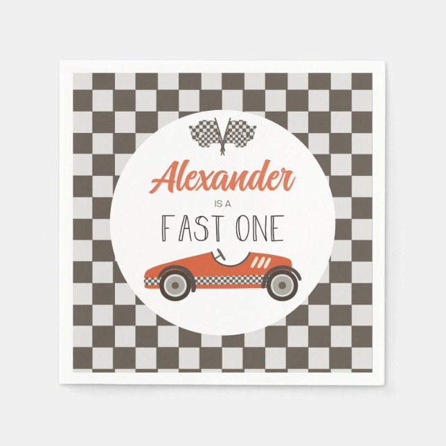 Fast One red Race Car Birthday Napkins (Front)
