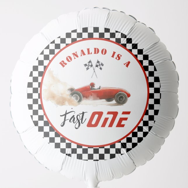 Fast One Red race car Boy 1st Birthday Balloon (Front)