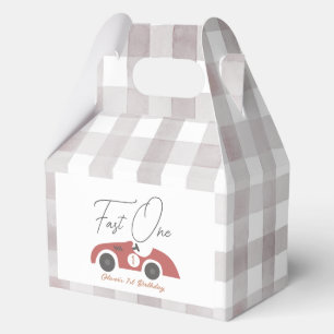 Fast One Red Race Car Boy 1st Birthday Favor Boxes