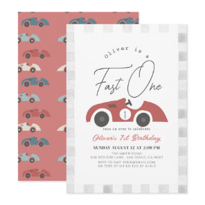 Fast One Red Race Car Boy 1st Birthday Invitation