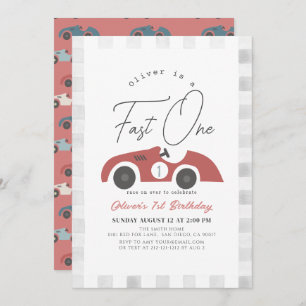 Fast One Red Race Car Boy 1st Birthday Invitation